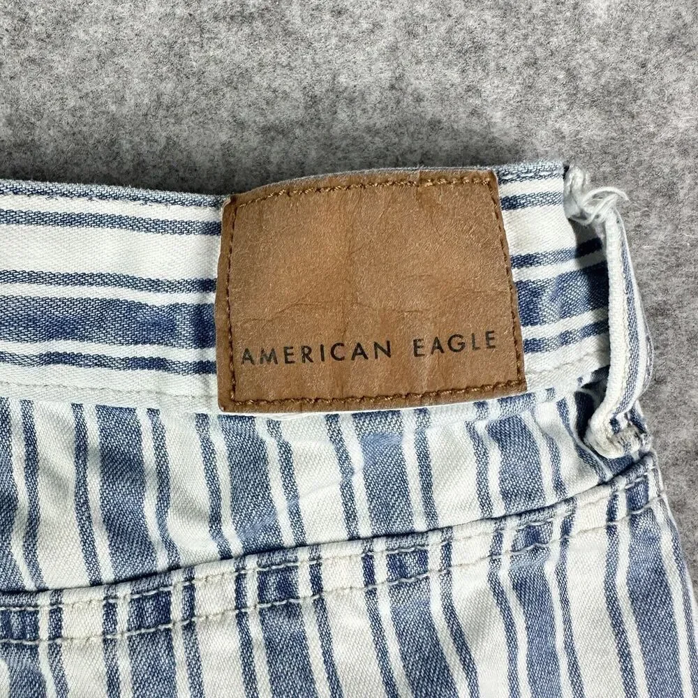 American Eagle Mom Jean Shorts Womens 0 Blue White Striped Casual Cotton Denim*